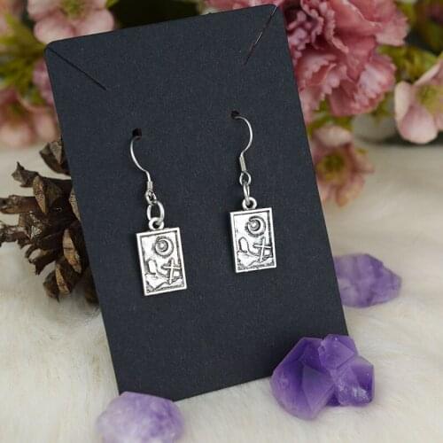 Tiny Silver Cemetery Crescent Moon Cross Amulet Earrings Gothic Jewelry For Women