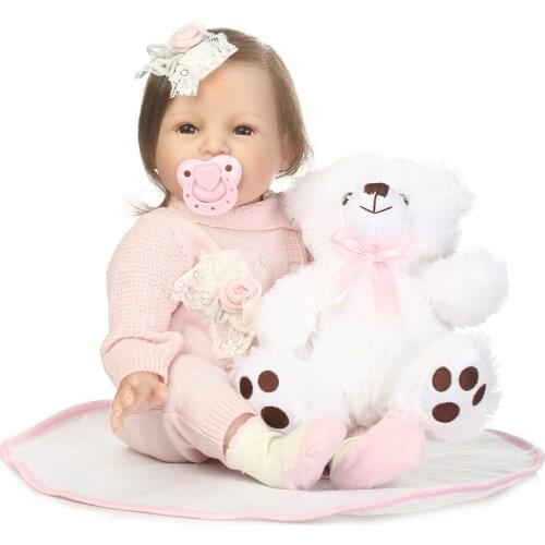 22inch Reborn silicone princess toddler dolls real touch vinyl newborn smiling girl boneca Reborn Babies kids birthday toys doll