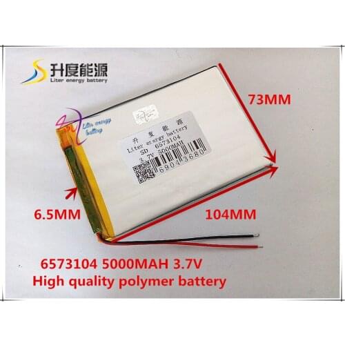 1PCS free shipping Size 6573104 3.7V 5000mah Lithium polymer Battery with Protection Board For Tablet PCs PDA