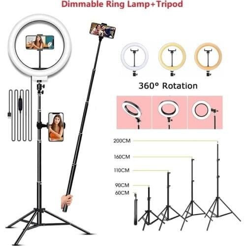 Selfie Ring Light Photography LED Dimmable Rim of Lamp with Mobile Holder Support Tripod Stand for Youtube Photo Studio Live