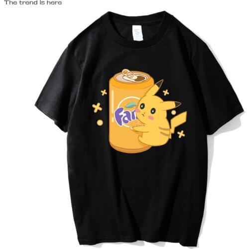 Pokemon Mens T-shirt 100% Cotton Summer Short Sleeve Mens Clothing Anime Womens T-shirt Cartoons Women Tops Pikachu Men Tops