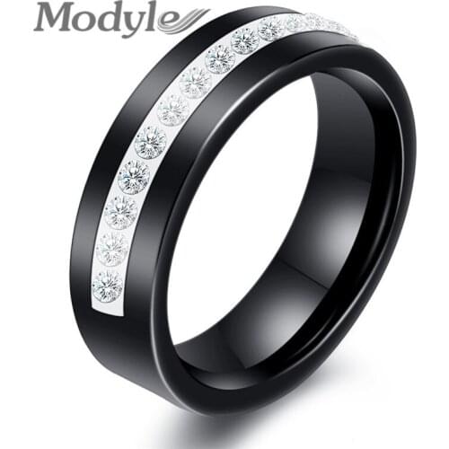 Modyle Black White Ceramic Ring With One Row Australia Zircon Wedding Engagement Rings for Women
