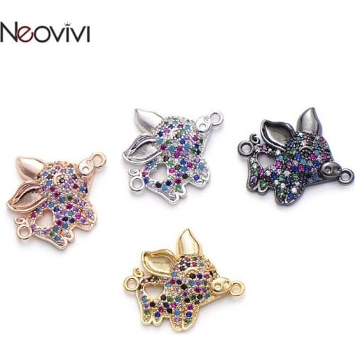 Neovivi Hollow Heart Pig Charm Micro Pave Colorful Cubic Zirconia Copper Connector Lovely Animal DIY Charms for Jewelry Making