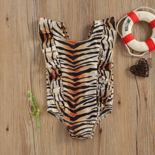0-5T Children Baby Girl Fashion Leopard Print/Fish Scale Swimwear Children Flying Sleeve Swimwear Girls One-Piece Bikini