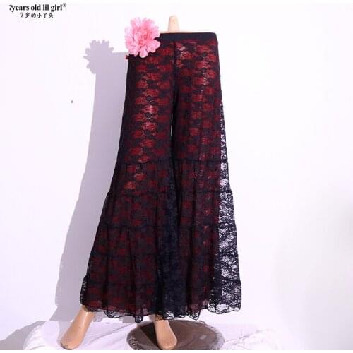 Dance dress practice performance dress outside black lace inside red water gauze bottom slacks