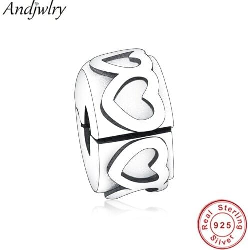 Fit Charms Bracelets 925 Silver Original Band of Hearts Clip Charm Beads DIY Jewelry Berloque 925 Silver