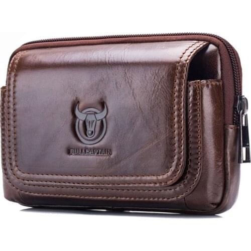 Hot kf-BULLCAPTAIN Male Purse Leisure Sling Bag Small Pocket New Men Waist Bag Leather Sling Cigarette Bag Mobile Phone Bag