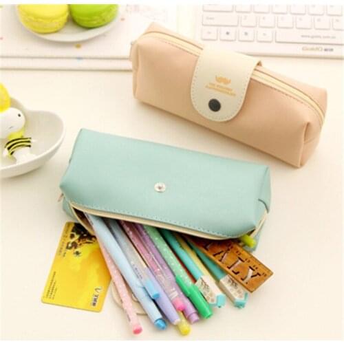 12pcs simple creative pencil bag Korean cute student small fresh PU pencil case school student supplies