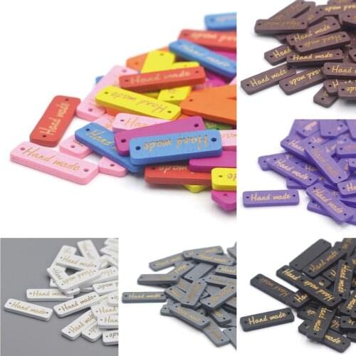 50Pcs Wooden Handmade Label Tags Sewing 2 Holes Colorful Buttons Clothing custom label Shoes Bags DIY Crafts Supplies Decor