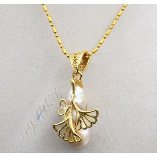 RARE High Natural Sea Baroque Pearl Pendant 925 Silver Gold Plated 6