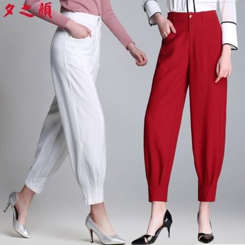 Spring summer linen gauze womens pants fashion Mother loose plus size wide leg pants thin paragraph drape casual harem pants