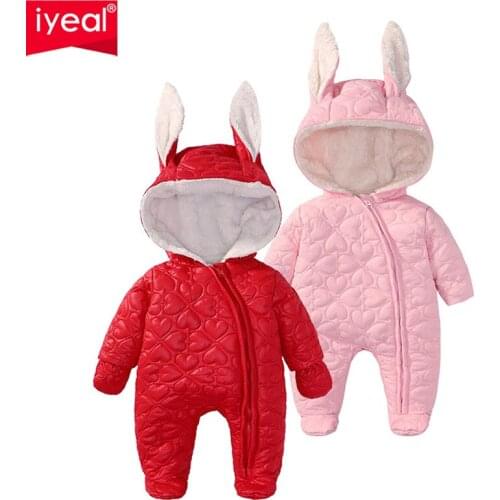 IYEAL Warm Fleece Baby Clothes Winter Outfits Girls Clothing New Fashion Rompers Cartoon EARS First Birthday Roupa Bebes