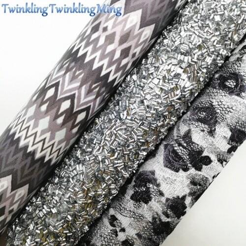 GREY Glitter Fabirc, Faux Leather Fabric, Rose Glitter Synthetic Leather Fabric Sheets For Bow A4 21x29CM Twinkling Ming XM606