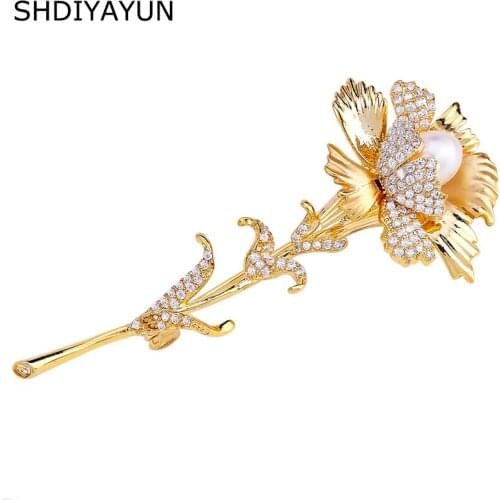 SHDIYAYUN 2019 Pearl Brooch For Women Guality Flower Brooches Pins Natural Freshwater Pearl Fine Jewelry Accessories Corsage