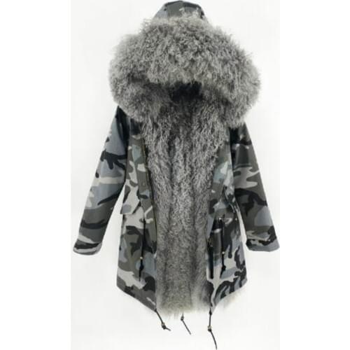2020 New Fashion Long Parka Winter Jacket Women Natural Wool Hooded Collar Natural Mongolia Sheep Fur Thick Warm Real Fur coat