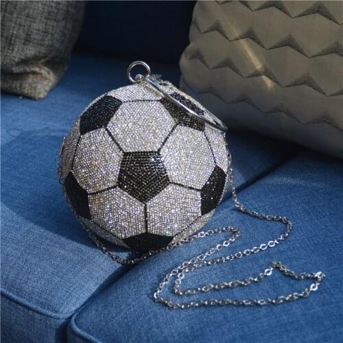 Fashionable Diamond Football Shaped Crystal handbag Round Shoulder Bag Unique Personality Rhinestone Soccer ball Purse for Lady