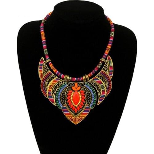 Female vintage choker pendants&necklaces big boho necklaces ethnic bohemian jewelry statement tribal orange