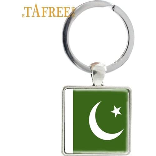 TAFREE fashion flag Square keychain Pakistan Glass Cabochon keyring Metal art picture keyring souvenir gift jewelry FG69