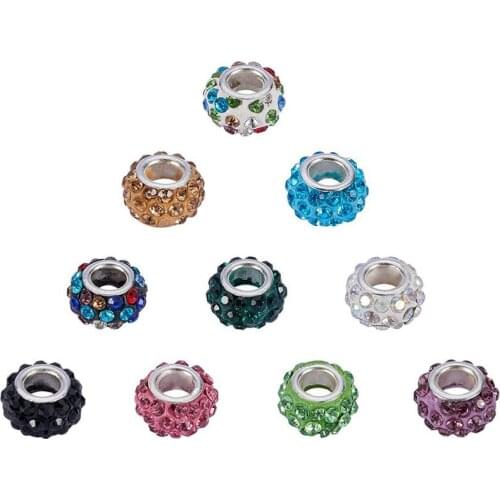 20Pcs/Lot 12mm Crystal Rhinestone 5mm Large Hole European Spacer Beads Fit Pandora Bracelet for Jewelry Making DIY Women Girls