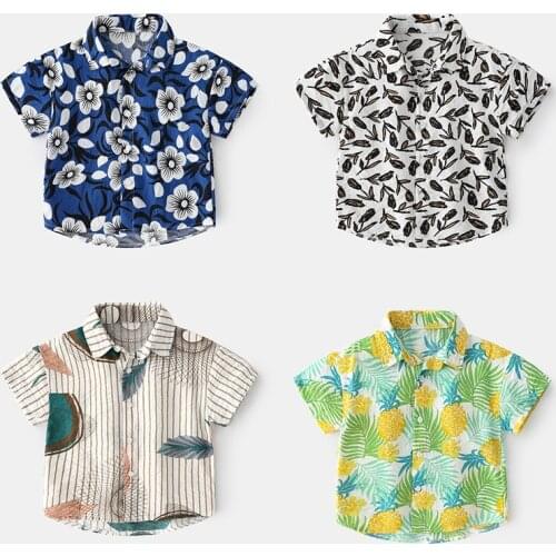 2021 Short Sleeve Summer Baby Clothes Boys Lapel Childrens Shirt Fashion Printing Top For Kids 2-6 Years New Baby Boys Costume