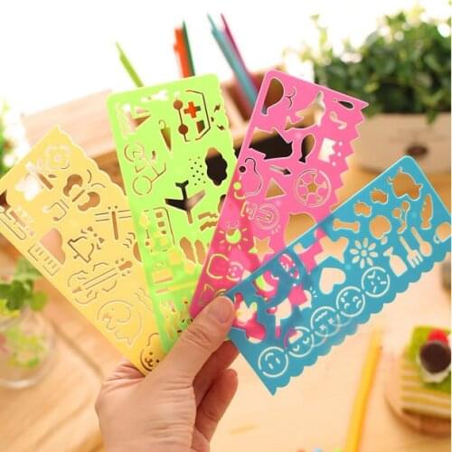 4PCS New Cute Candy Color Art Graphics Symbols Drawing Template Ruler Student Kids Stencil Rule Stationery Student Supplies