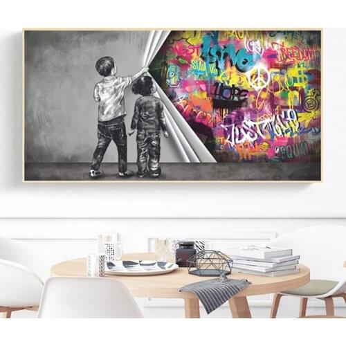 Abstract Graffiti Childrens on Stage Show Curtain Canvas Art Posters Prints Wall Pictures for Living Room Home Cuadros Decor