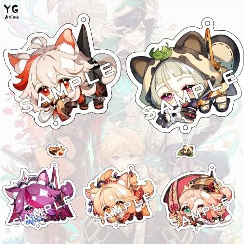 Anime Game Genshin Impact Keychain Acrylic Figure Kaedehara Kazuha Barbara Gunnhildr Yoimiya Cute Bag Pendant Key Ring Gift New