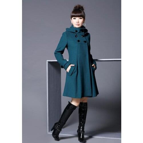 AQ128 Winter Slim Mandarin Collar Women Woollen Coat Double-Breasted Women Warm Hoodies Long Outerwear Wool Coats 4XL