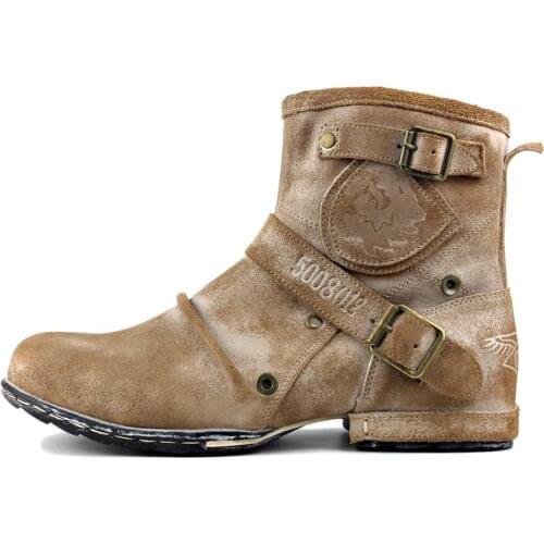 Mens Ankle Boots Cowboy Chukka Boots Zipper-up Motorcycle Boots Genuine Leather Men Handmade Western Boots Designer Shoes