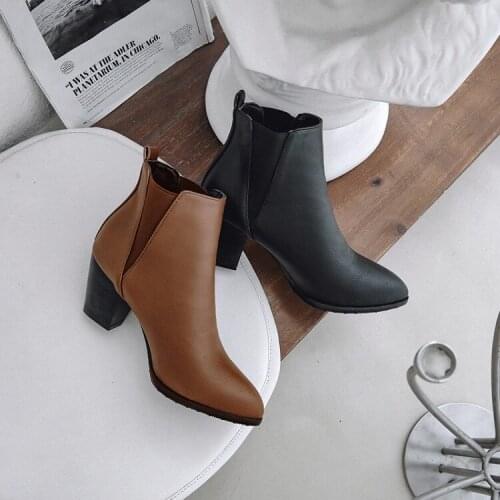 Big Size 9 10 11-15 boots women shoes ankle boots for women ladies boots shoes woman winter Elastic sleeve tip thick heel