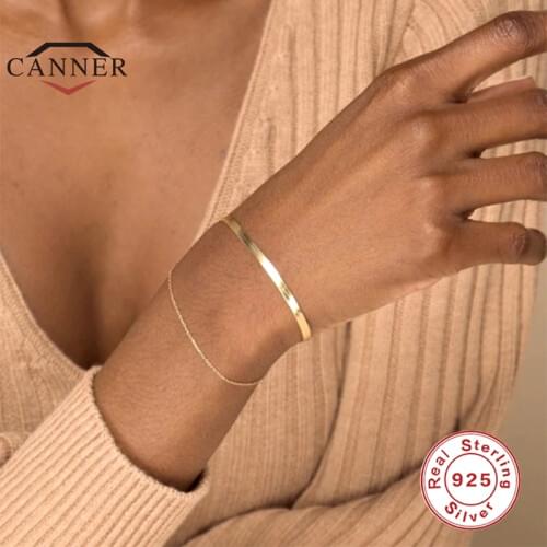 CANNER 2020 New Real 925 Sterling Silver Bracelet For Women INS Simple Adjustable Bracelet Fine Jewelry pulseras free shipping