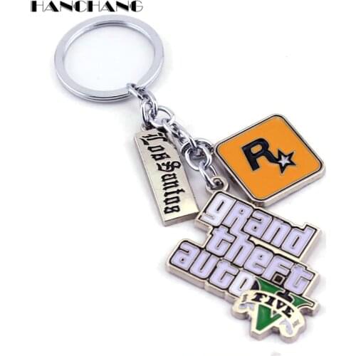 Muti-Pendant Key Holder PS4 Xbox PC Keyfob Game GTA V Grand Theft Auto 5 Keychain For Fans Key Chains Key Ring llaveros