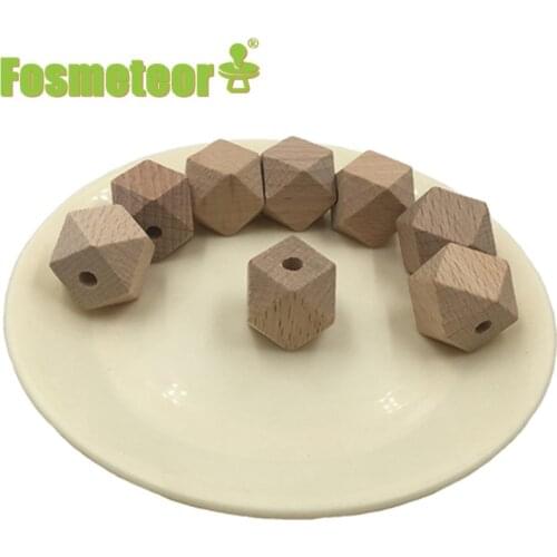 Fosmeteor High quality Faceted Beech Wood Geometric Bead 10-20mm Unfinished Natural Polygon Hexagon Wooden Beads For DIY Teether