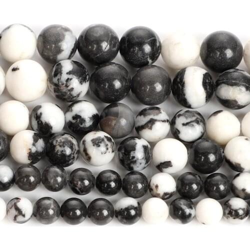 Natural Stone Beads Black White Mix Colors Zebra Round Loose Beads For Jewelry Making Needlework DIY Bracelet Accessories 4-12MM