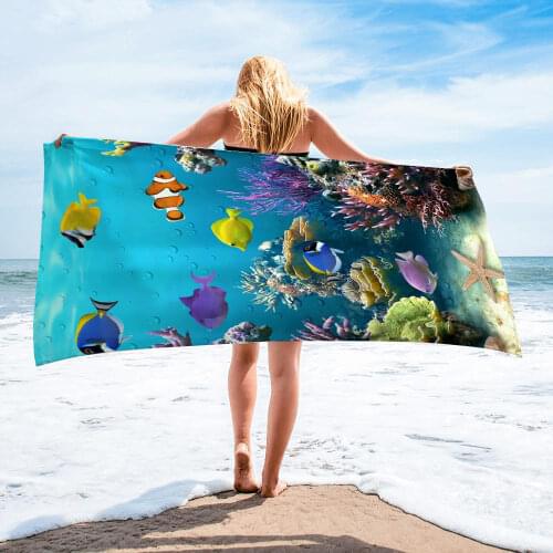 Cartoon Underwater World No Sand Free Quick Dry Beach Towel Surf Poncho Microfiber Bath Towel Summer Swimming Xxl Beach Towel
