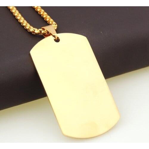 New Arrive Hip Hop Stainless Steel Gold Titanium Dog Tag Pendant Necklace Mens Unisexs Jewelry Free Box Link Chain 24inch*3mm