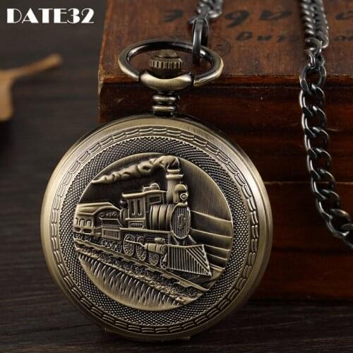Engraved Mechanical Pocket Watch Antique Skeleton Dial Fob Chain Car Train Case Hanging Clock with Gift Box for Men Dropshipping