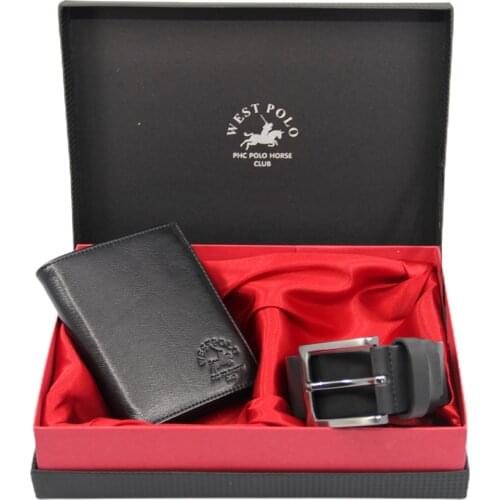 Black Mens Fathers Day Special Set Genuine Leather Wallet/Belt WPT77-131