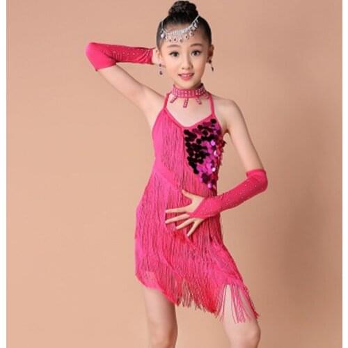 Childrens Latin dance clothes girls sequins tassels Latin dance competition costumes ballroom dance competition dresses