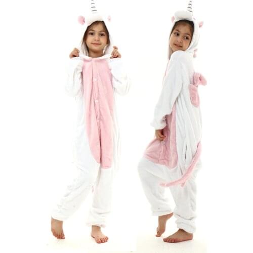 Kids Winter Flannel Pajamas Girls Cartoon Animal Kigurumi Pyjamas Suits Girls Hooded Unicorn Sleepwears Children Clothing
