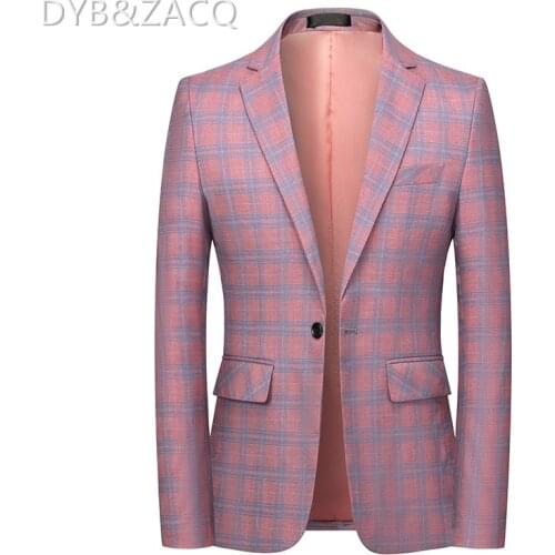 DYB&ZACQ Brand Pink Beige Light Blue Plaid Blazer Men 6XL Casual Homens Blazers Costume Homme Mariage Formal Suit Jackets 6XL