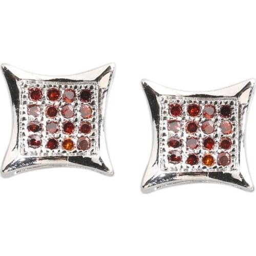 Enchase Red Garnet 3*3mm Semi-precious Silver Cool For Womens Stud Earrings ED0362