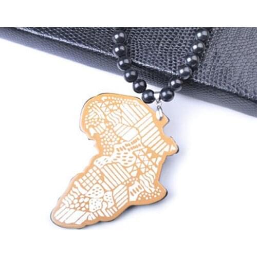 New Hip Hop Africa Map Pendant Necklace For Men Collares Rock Style Beads Long Chain Men Necklaces Jewelry Gift Souveniors