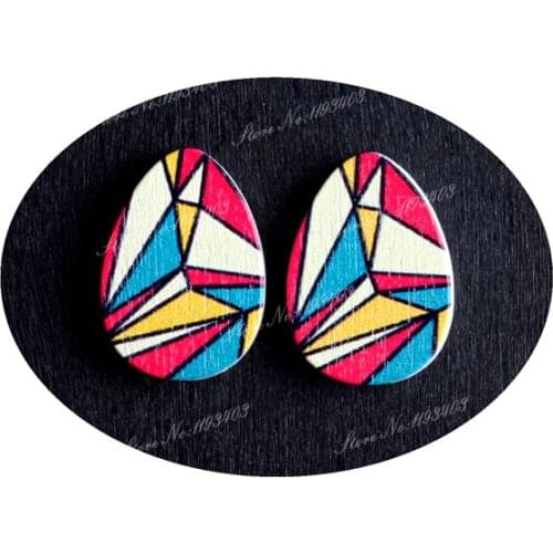 13x18mm Geometry Tear Drop Shape Painted Wood Laser Cut Cabochon to make DIY Rings, Earrings, Brooch, Necklace pendant