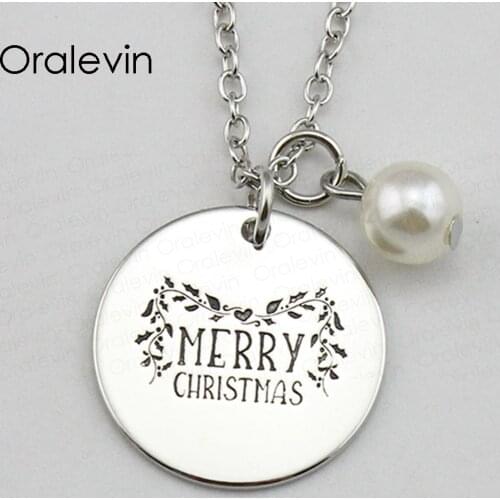 Hottest Fashion MERRY CHRISTMAS Inspirational Hand Stamped Engraved Custom Pendant Female Necklace Jewelry,10Pcs/Lot, #LN1752