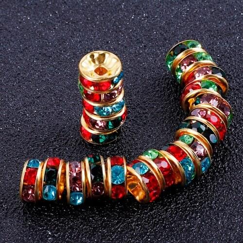 HOT 50Pcs 8MM Multicolor Rhinestone Rondelles Crystal Bead Loose Spacer Beads For DIY Jewelry Making Accessories