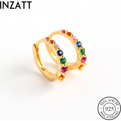 INZATT Real 925 Sterling Silver Colorful Zircon Hoop Huggies Earrings For Fashion Women Party Hiphop Fine Jewelry Accessories