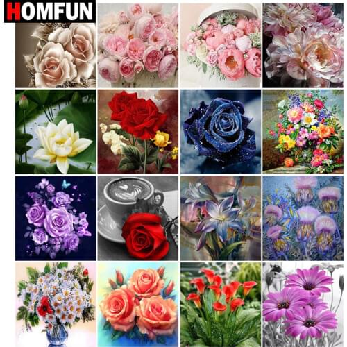 HOMFUN Paint With Diamond Embroidery "Rose flower" Diamond Painting Full Square Round Picture Of Rhinestone Decor