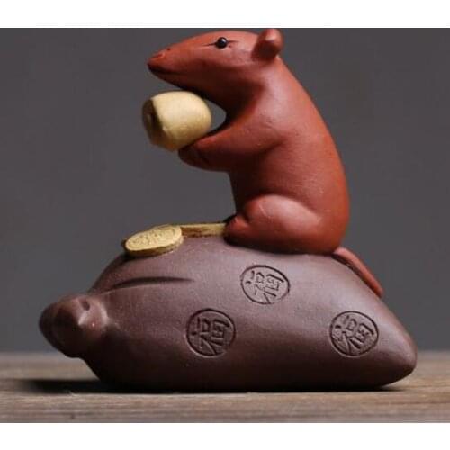 Chinese YiXing Purple Clay Handmade Zodiac Animal Statue Tea Pet "Mouse"Tea Decoration