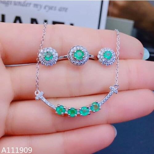 KJJEAXCMY boutique jewelry 925 sterling silver inlaid Natural Emerald gemstone Necklace Ring Earring Suit Support detection